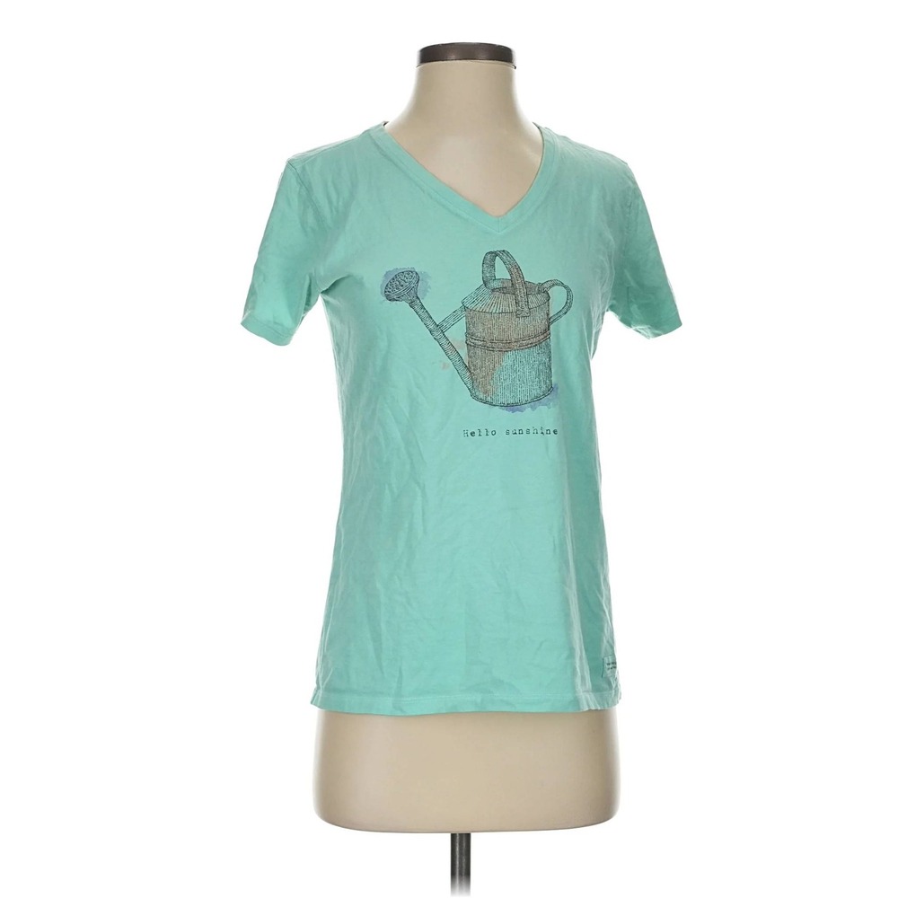 Life is‎ Good Womens Hello Sunshine Watering Can V-Neck Crusher Tee Mint Green S